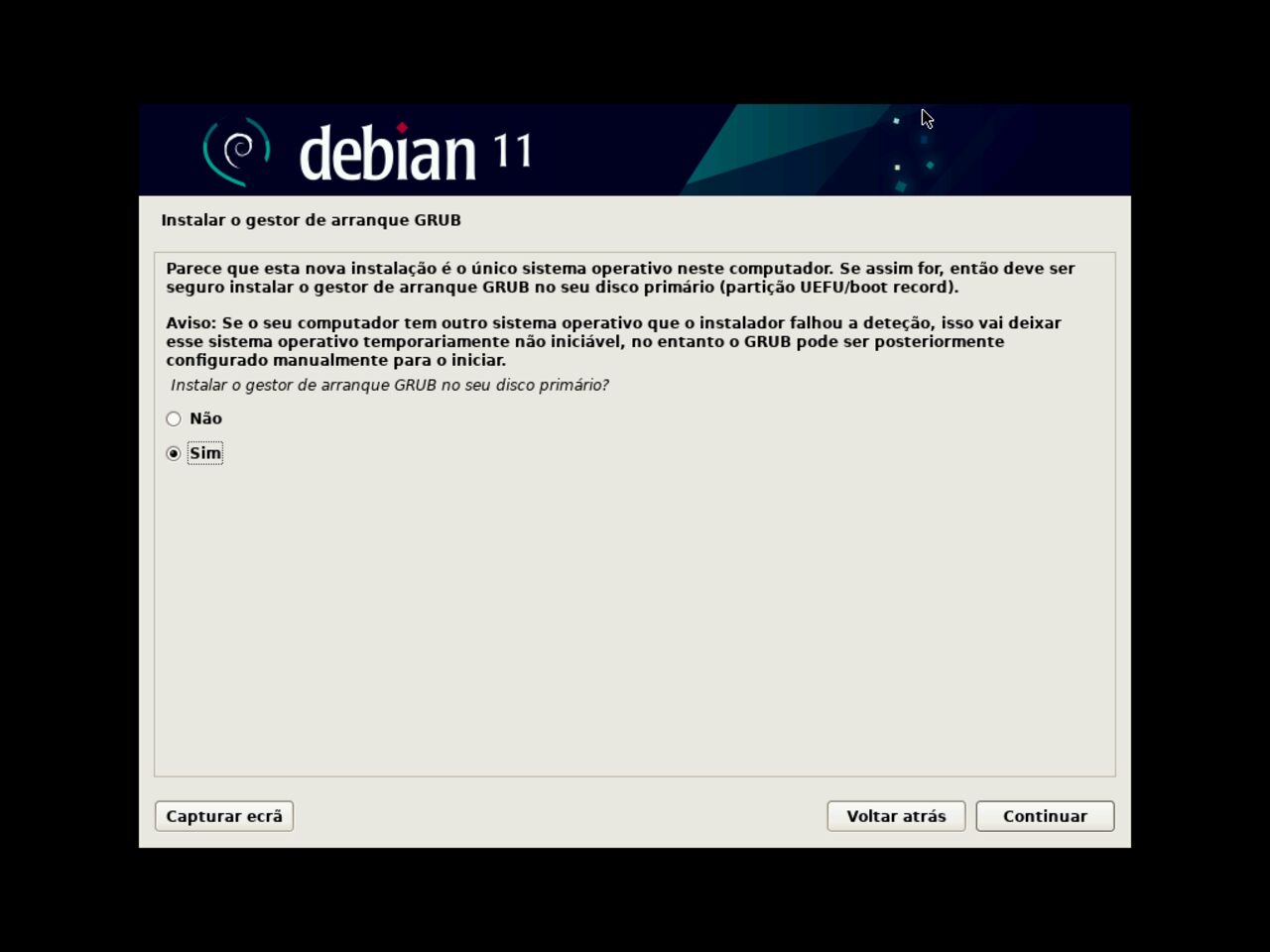 O meu primeiro laptop Linux - Instale o debian GRUB GRand Unified Bootloader